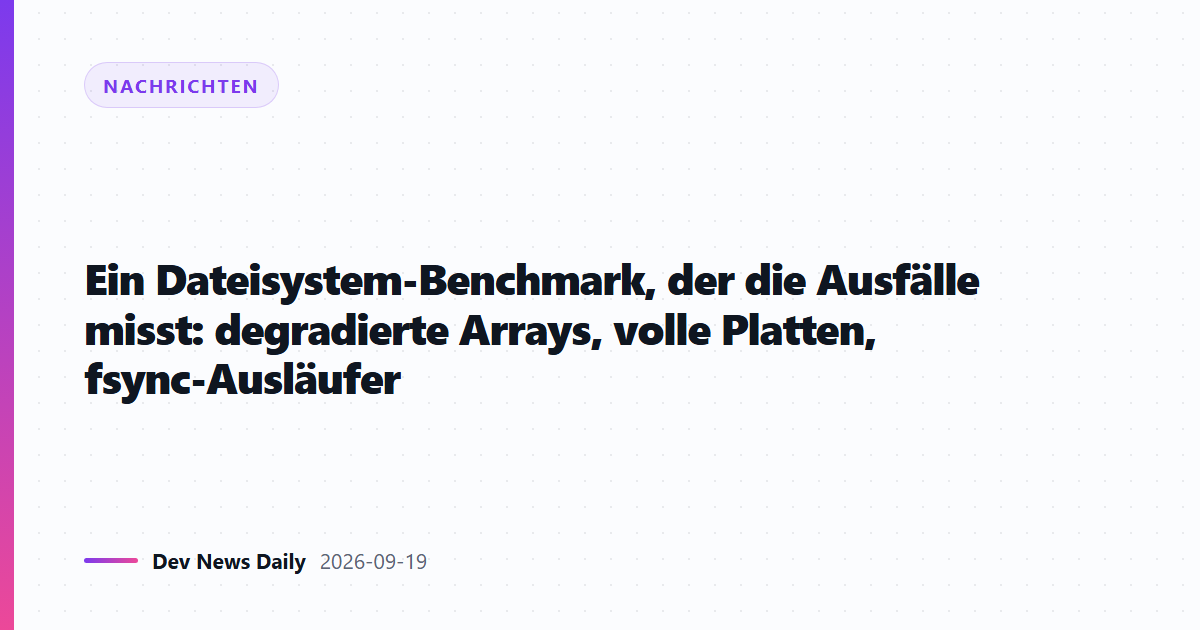 Ein Dateisystem-Benchmark, der die Ausfälle misst: degradierte Arrays, volle Platten, fsync-Ausläufer