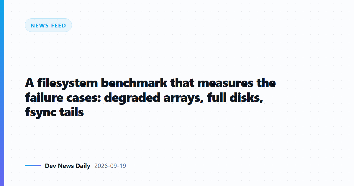 A filesystem benchmark that measures the failure cases: degraded arrays, full disks, fsync tails